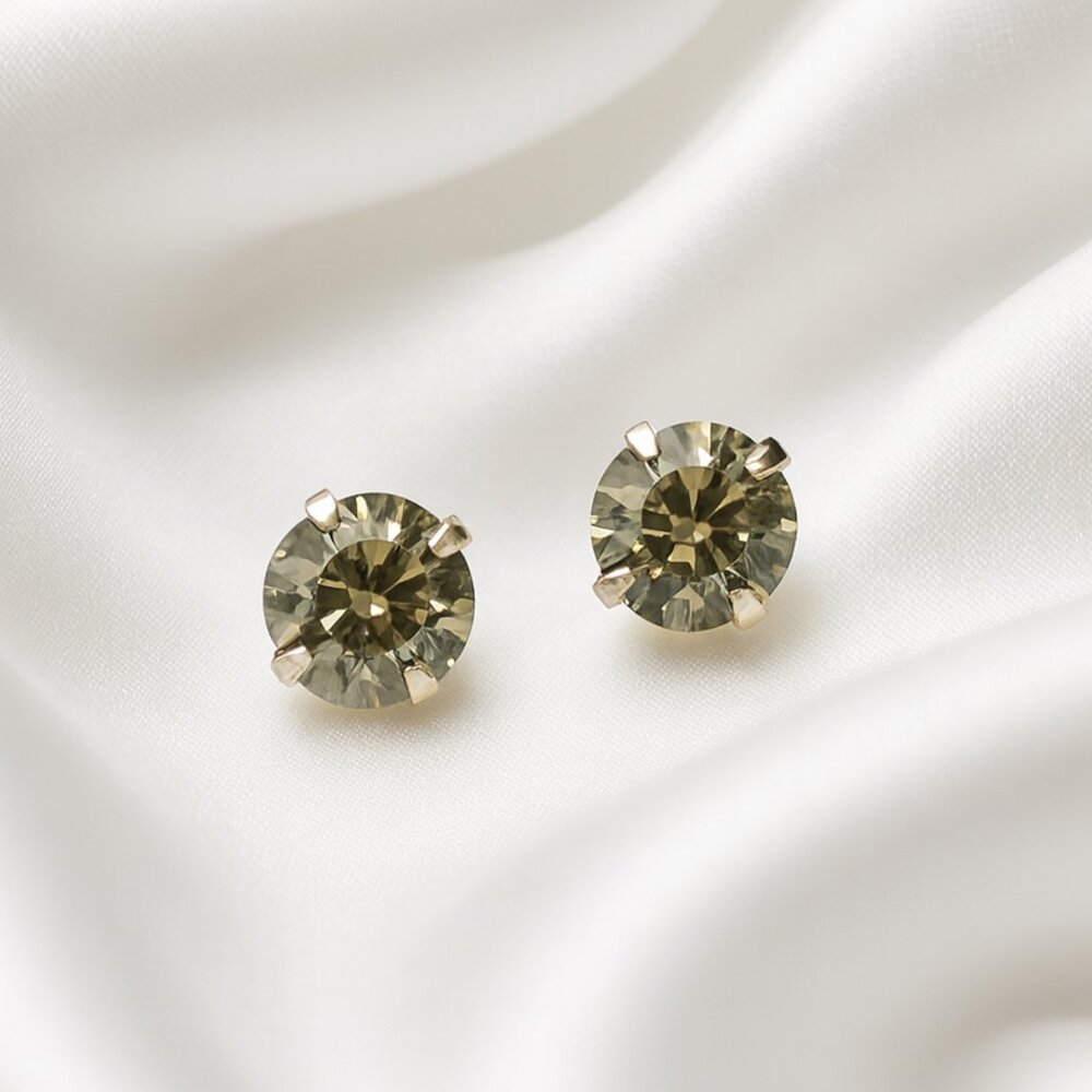 Olive Green Gemstone Stud Earrings – Silver Prong Setting Minimalist Jewelry